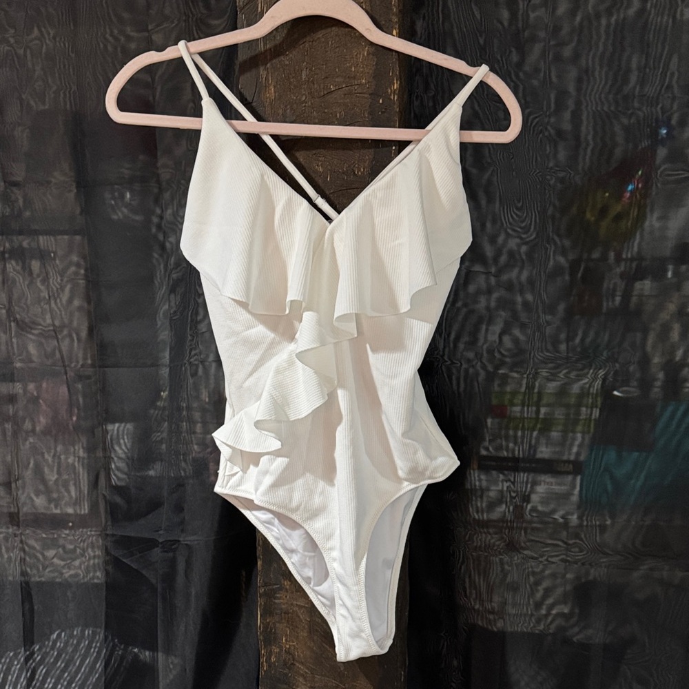 Cupshe White Swimsuit with Ruffle Accents